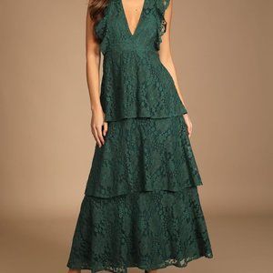 Forest Green Ruffled Tiered Maxi Dress
